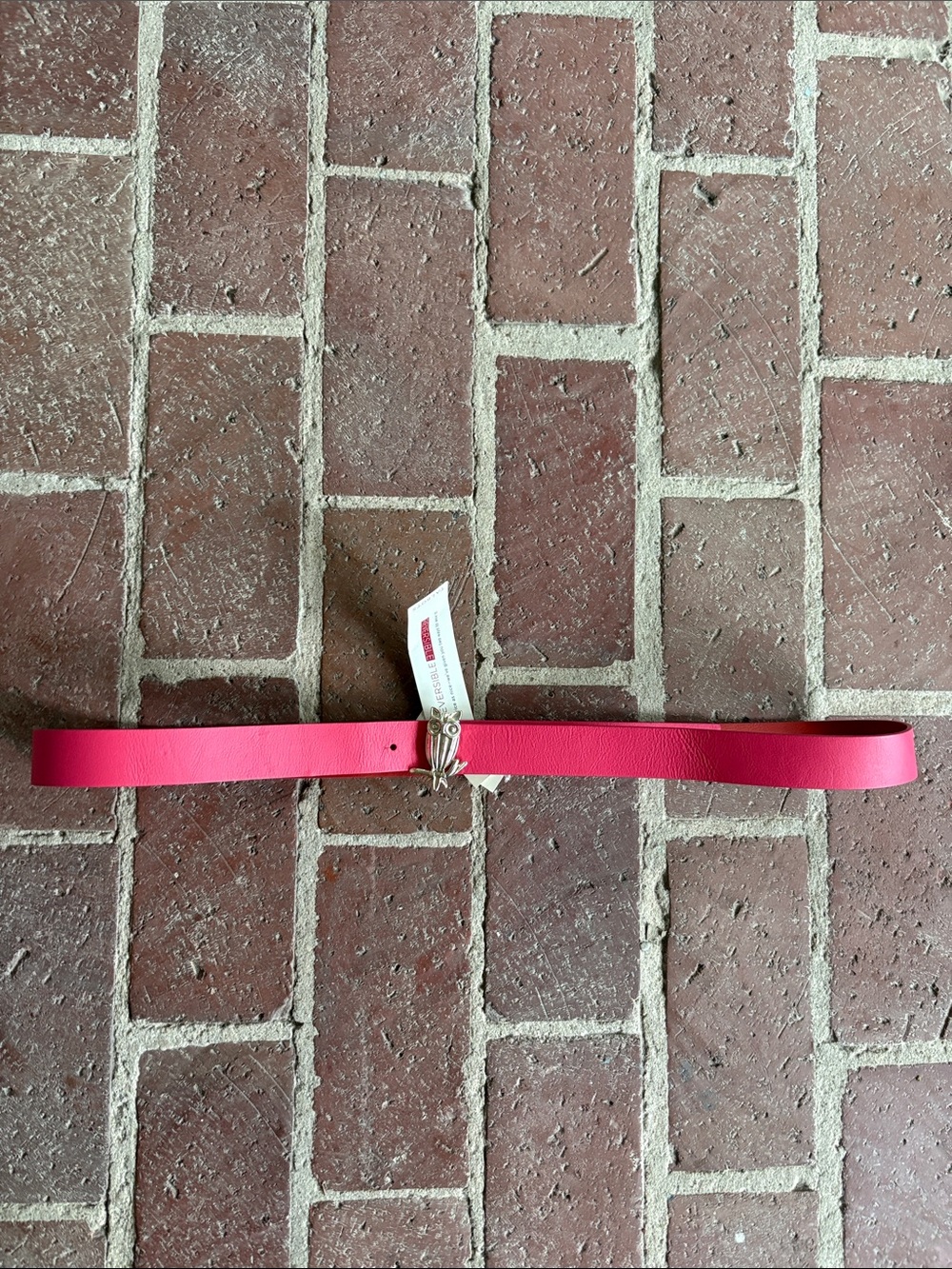 Talbots Hot Pink Reversible w Orange Leather Belt with Owl Buckle